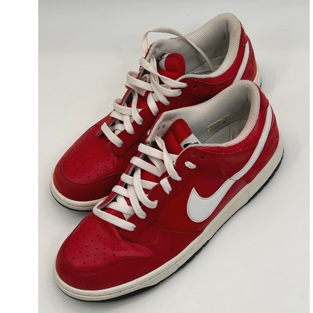 Nike Dunk Low Mens Sport Red White Leather Suede Athletic Sneakers Size 9